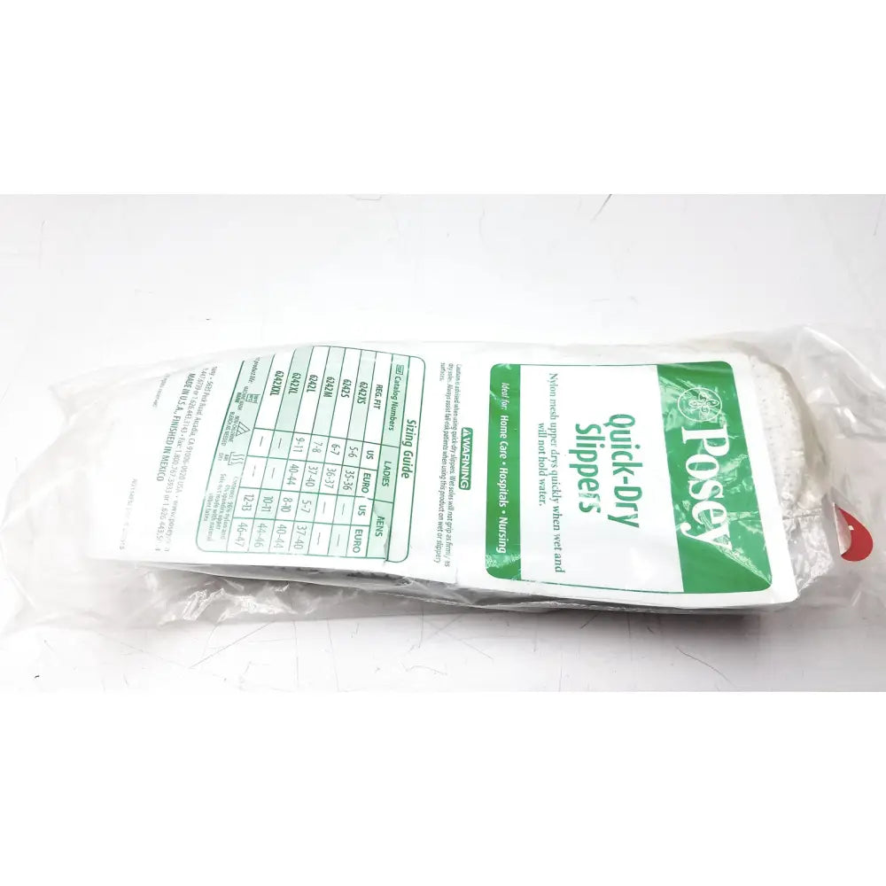 Posey quick dry slippers in white and green packaging featuring non slip rubber soles in size large lot of 50