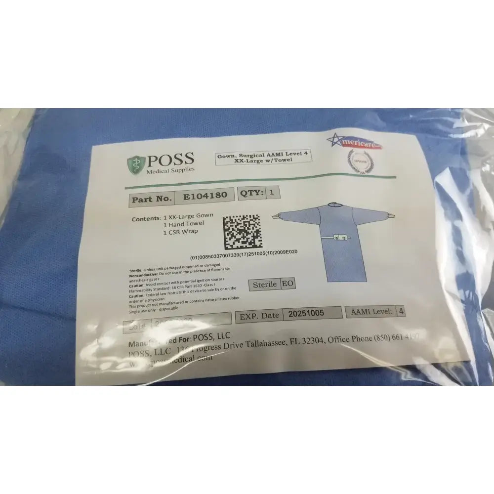Poss Medical Supplies E104180 AAMI Level 4 Surgical Gown, XX-Large - Lot of 2 Surgical Gown, new product photo 2