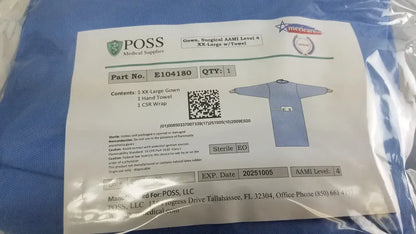 Poss Medical Supplies E104180 AAMI Level 4 Surgical Gown, XX-Large - Lot of 2 Surgical Gown, new product photo 2