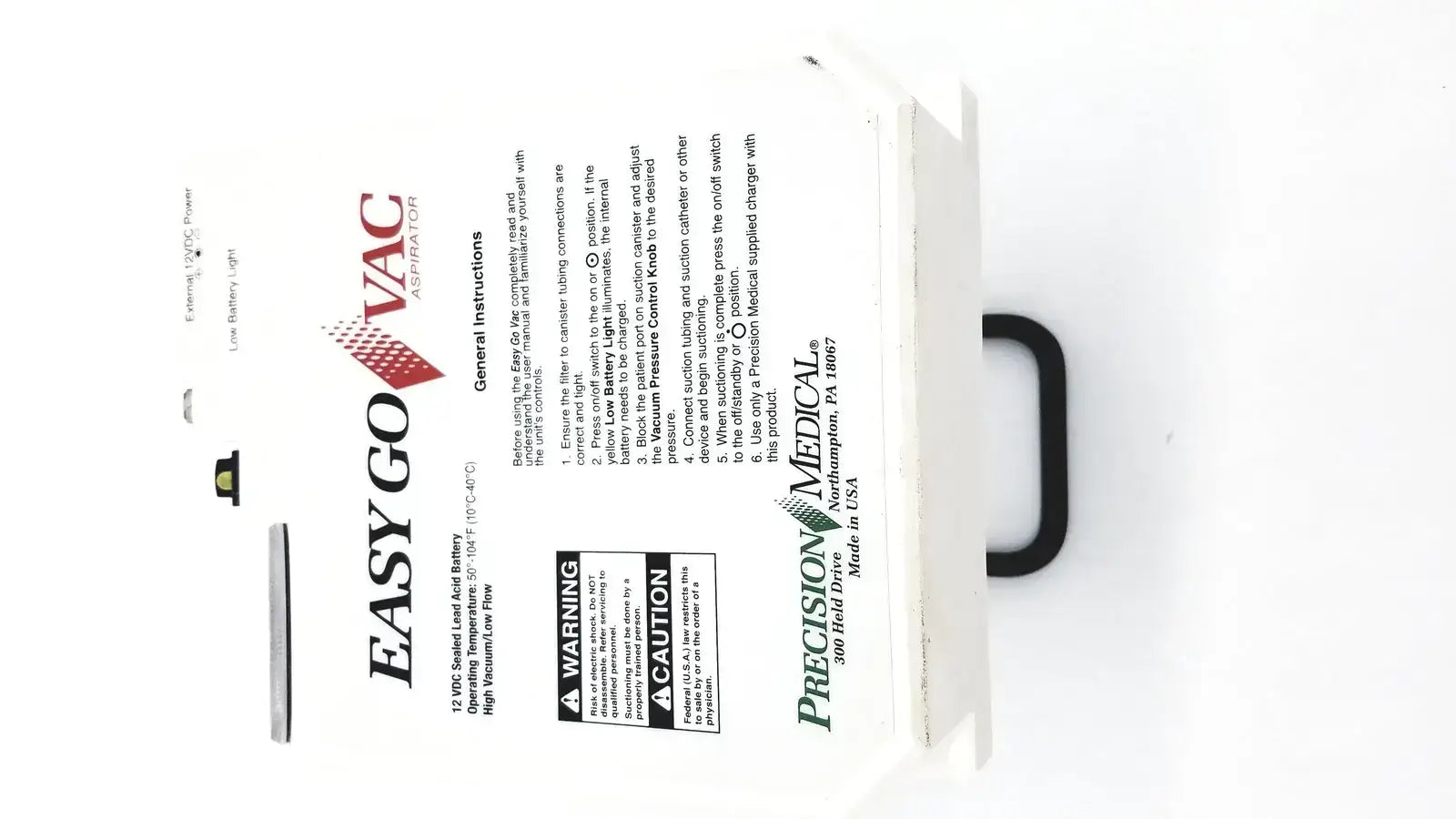 Precision PM65 Series EasyGo Vac Aspirator Portable Battery Operated Suction Portable Suction Aspirator, as-is (for parts) product photo 6