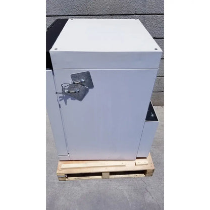 White industrial-grade printer with black accents and metal latch on the side of precision scientific napco water jacketed co2 incubator