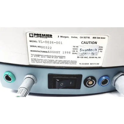 Premier aurora yl-0026-001 laser system with white casing and gray control panel featuring power switch and multiple ports
