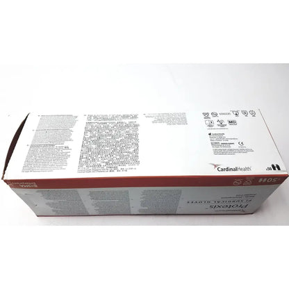 White and red cardboard box for cardinal health protexis pi polyisoprene surgical glove 71-2d72pt85 size 8 1/2
