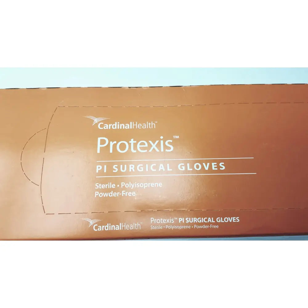 Brown cardboard box of protexis pi polyisoprene surgical glove 71-2d72pt85 sterile powder-free size 8 1/2