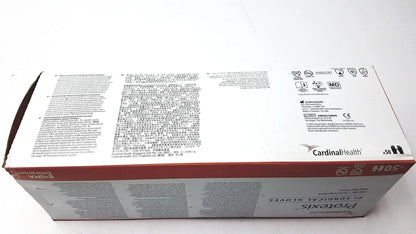 White and red cardboard box for cardinal health protexis pi polyisoprene surgical glove 71-2d72pt85 size 8 1/2