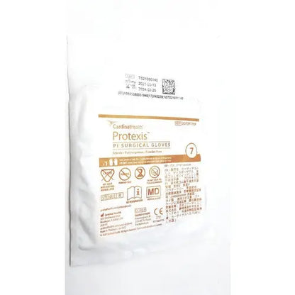 Cardinal health protexis pi surgical glove 2d72pt70x size 7 in sterile white packaging with brown and gold labeling
