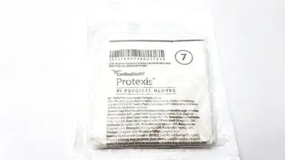 A white sterile package of cardinal health protexis pi surgical glove 2d72pt70x size 7 for medical use
