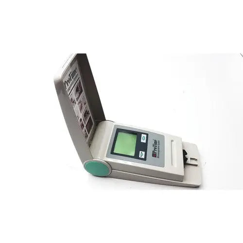 Gray and teal protime ivd microcoagulation digital thermometer with flip-open design for reuse medical applications