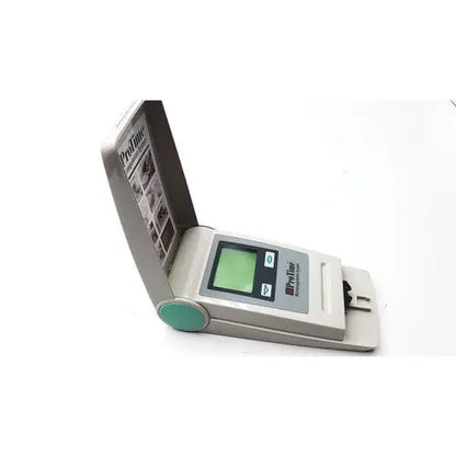 Gray and teal protime ivd microcoagulation digital thermometer with flip-open design for reuse medical applications