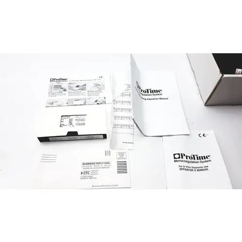 White cardboard box for the protime microcoagulation system with reuse medical design for vitro diagnostic use