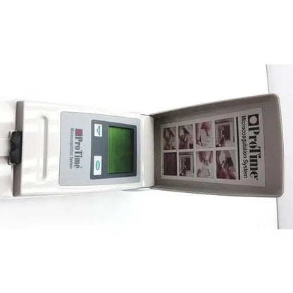 White plastic protime microcoagulation system with green digital display and gray panel for vitro diagnostic reuse medical use