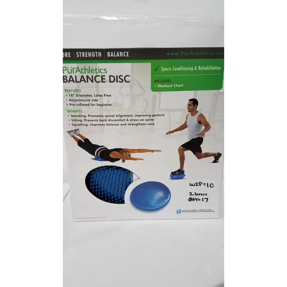 Blue 16-inch purathletics balance disc made of latex-free material for sports conditioning and rehabilitation stability