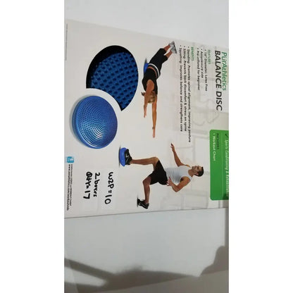 Blue textured purathletics balance disc with 16 inch diameter and latex-free dimpled surface stability cushion