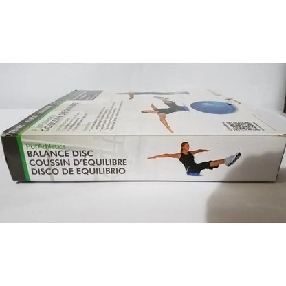 PurAthletics balance disc 16 inch blue latex-free stability cushion packaged in white and green box