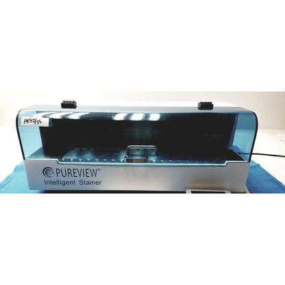 Silver pureview intelligent stainer with transparent blue lid and black handles for intelligent stainer rankin basics slide equipment