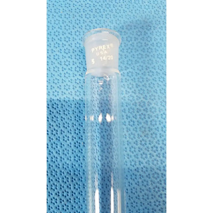 Clear glass pyrex 14/20 outer ground joint straight connecting tube adapter with frosted white threaded cap