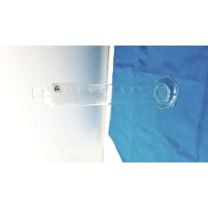 Clear glass pyrex 2000ml graduated cylinder with hexagonal cap and measurement markings for lab use