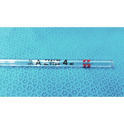 Clear glass pyrex 4ml class a volumetric pipette with black and red measurement markings for laboratory use