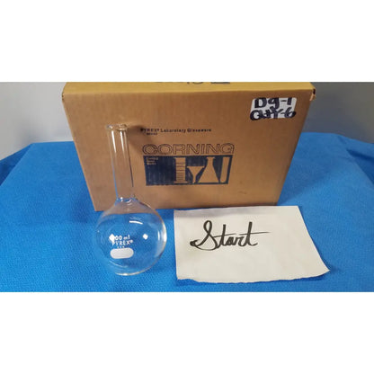 Clear glass pyrex 500ml glass short ring neck round bottom boiling flask with measurement markings and long neck