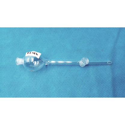 Clear glass pyrex 60ml separating funnel with bulbous body, long stem, ptfe key, and borosilicate glass construction