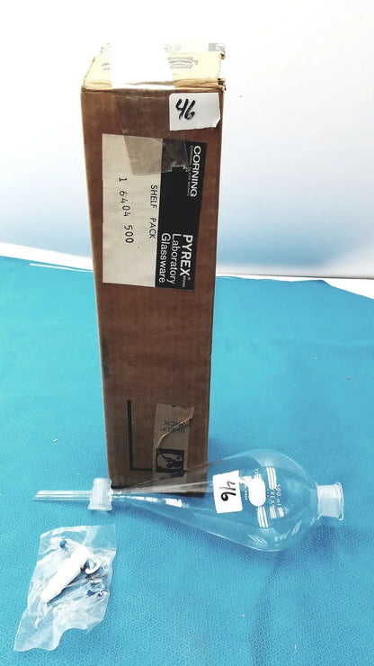 PYREX / Corning Pyrex 6404 Separatory Funnel Corning #27 Stopper 4 mm PTFE Valve Lab Glass 500m Laboratory Glassware, second-hand product photo 2