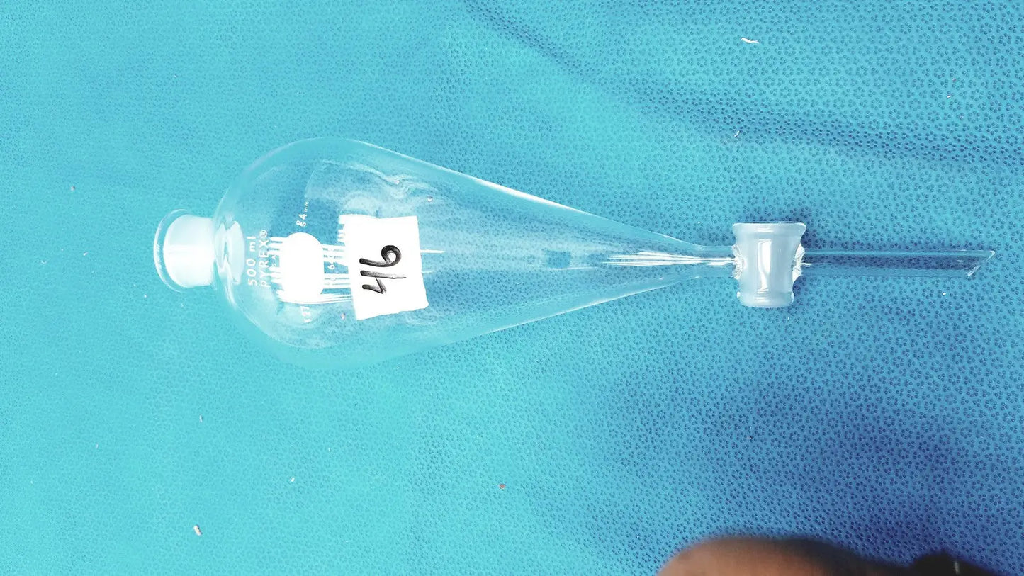 PYREX / Corning Pyrex 6404 Separatory Funnel Corning #27 Stopper 4 mm PTFE Valve Lab Glass 500m Laboratory Glassware, second-hand product photo 1