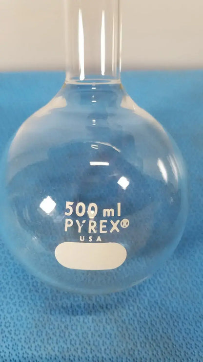 PYREX Boiling Flask, 500 mL, Long Neck, Round Bottom, Tooled Mouth Laboratory Glassware, second-hand product photo 2