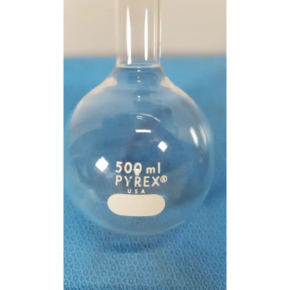PYREX Boiling Flask, 500 mL, Long Neck, Round Bottom, Tooled Mouth Laboratory Glassware, second-hand product photo 2