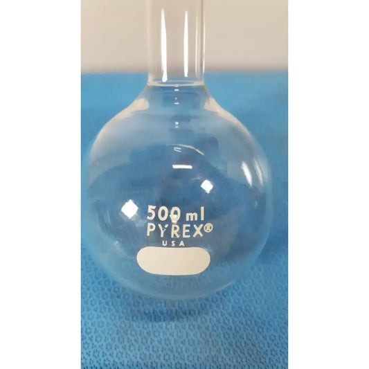 PYREX Boiling Flask, 500 mL, Long Neck, Round Bottom, Tooled Mouth Laboratory Glassware, second-hand product photo 2