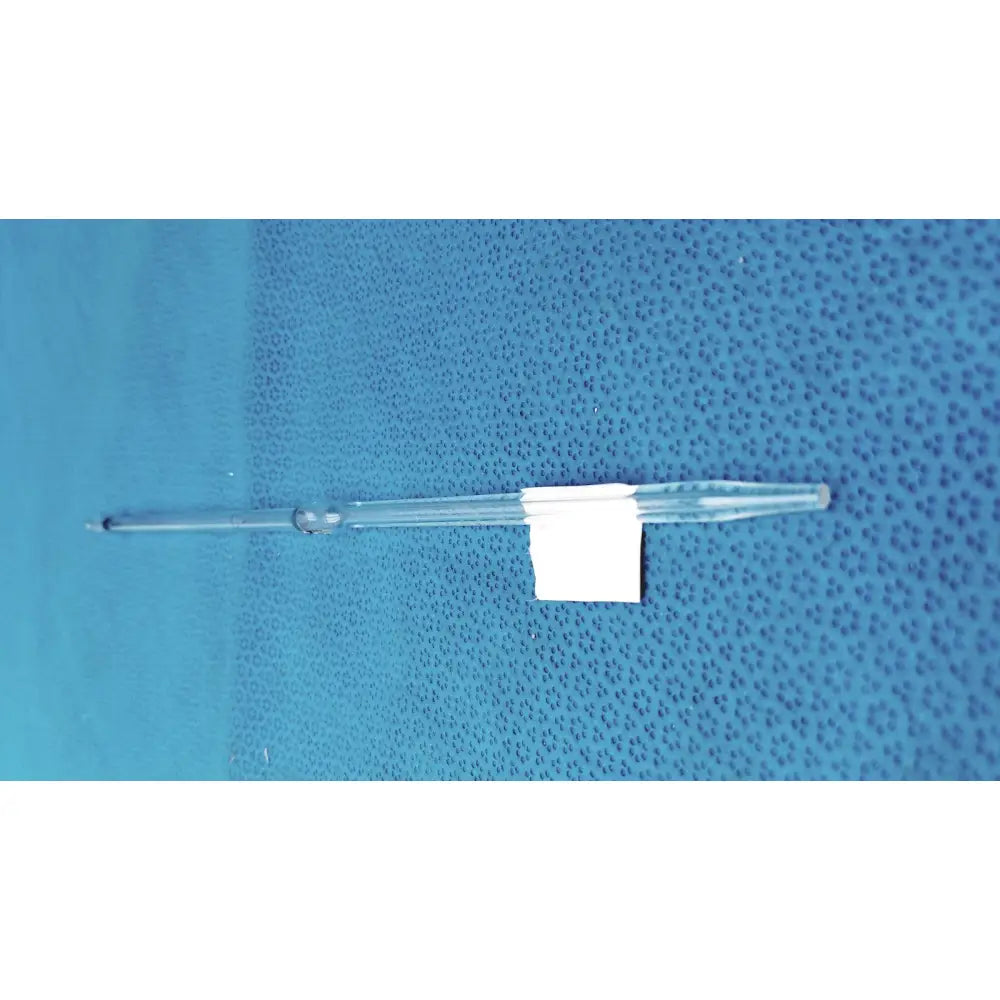 Pyrex class a 1ml glass volumetric pipette with clear glass bulbous reservoir and white label near the middle