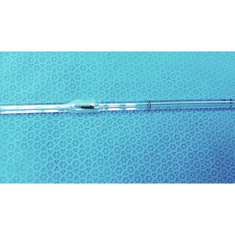 Pyrex class a 1ml glass volumetric pipette with bulbous middle and graduated markings for precise lab use