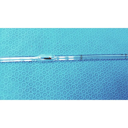 Pyrex class a 1ml glass volumetric pipette with bulbous middle and graduated markings for precise lab use