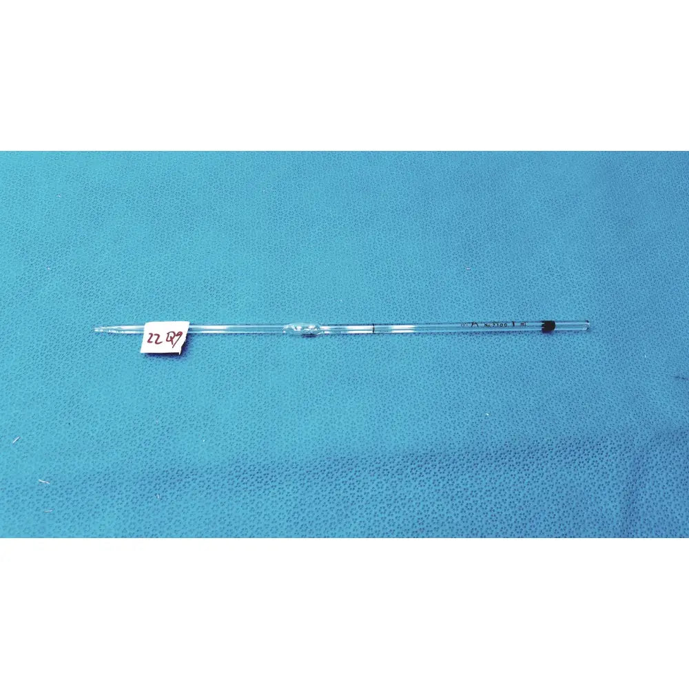Pyrex class a 1ml glass volumetric pipette with clear glass body, black rubber stopper, and measurement markings
