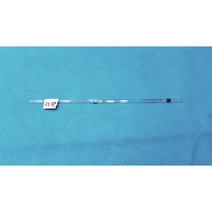 Pyrex class a 1ml glass volumetric pipette with clear glass body, black rubber stopper, and measurement markings