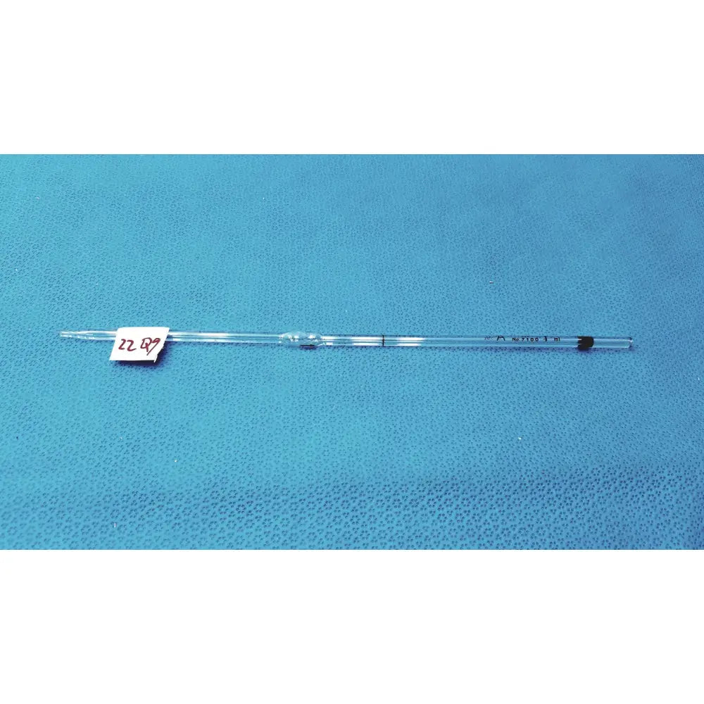 Pyrex class a 1ml glass volumetric pipette with clear glass body black rubber stopper and calibrated markings