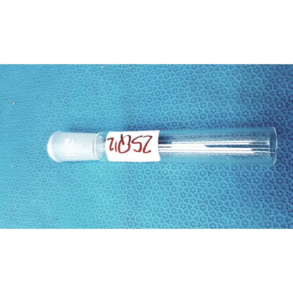 Clear pyrex glass lab joint adapter with white cap and handwritten 20sz label for ground outer joints 19/38