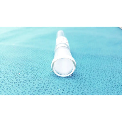 Pyrex glass lab joint adapters 19/38 with clear glass flashlight featuring white metallic casing and textured grip