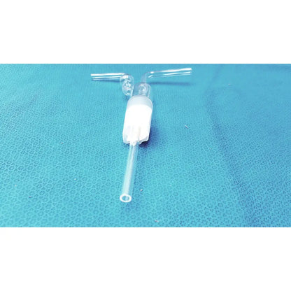 Pyrex glass stopper 29/42 with clear glass tubing connector and white plastic component for gas washing bottle use