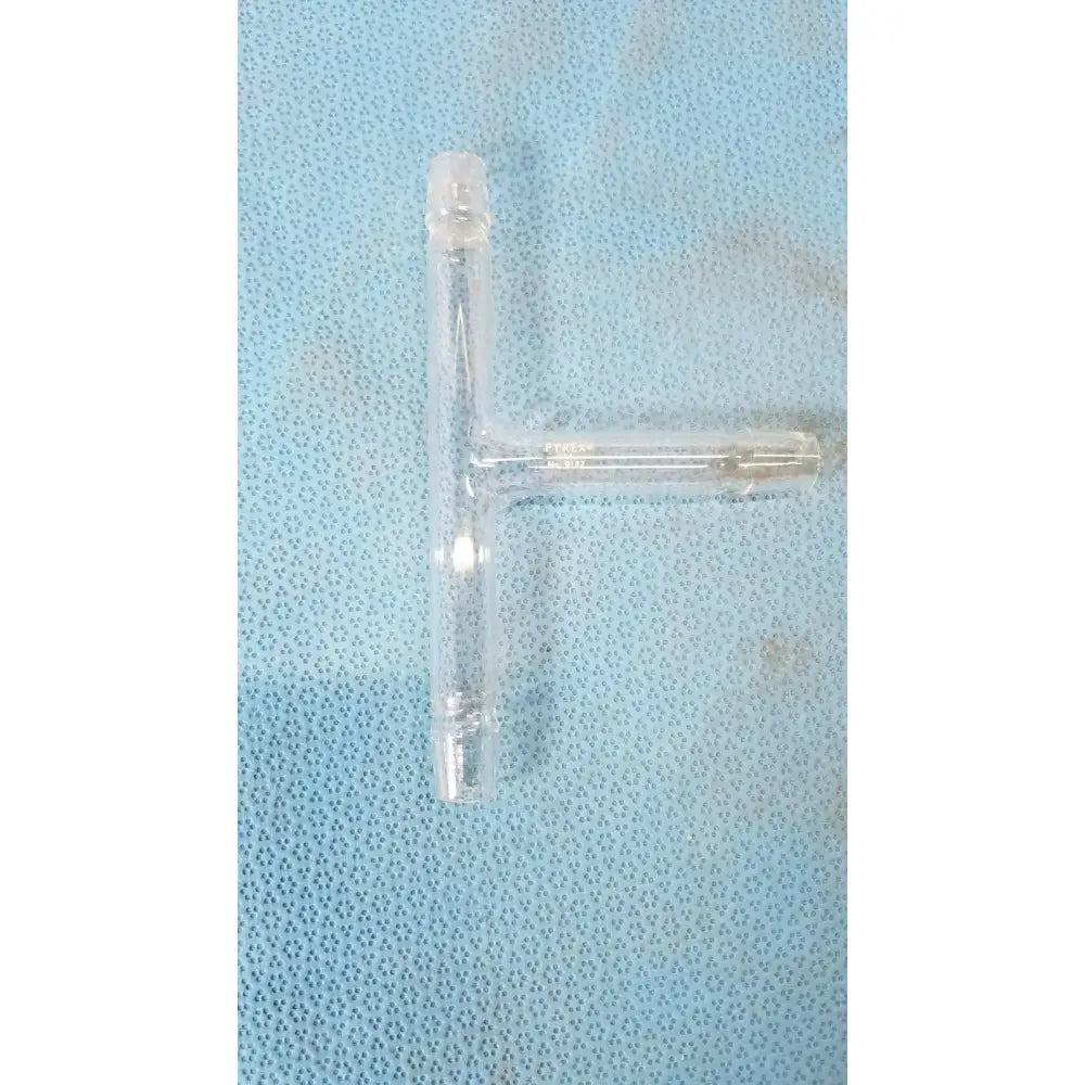 PYREX Glass "T" Shaped Serrated Hose Connecting Tube – 15mm Laboratory Glassware, second-hand product photo 1