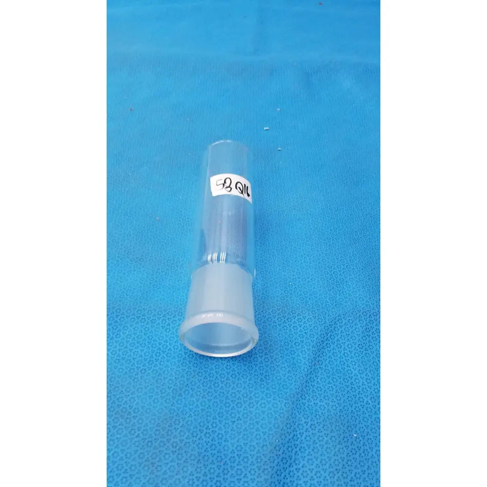 Clear pyrex ground glass tube with white 50 ml label and frosted borosilicate ground glass joint end cap