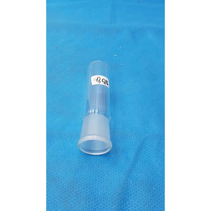 Clear pyrex ground glass tube with white 50 ml label and frosted borosilicate ground glass joint end cap