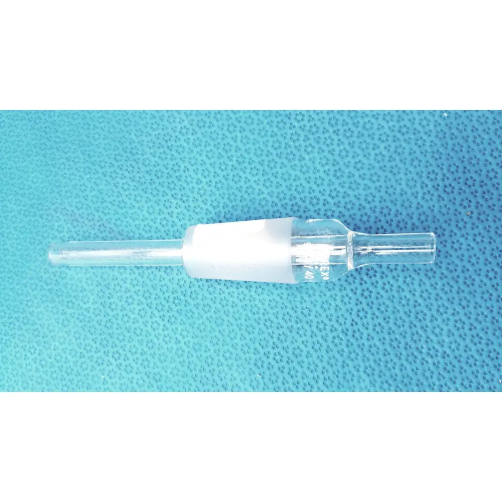Clear glass pyrex thermocouple adapter with white plastic band midsection borosilicate glass 24/40 inner joint