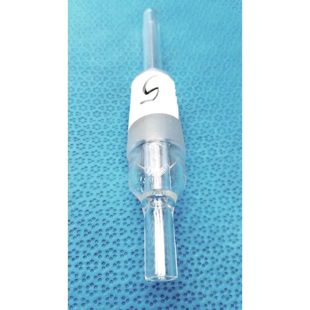 Clear glass pyrex thermocouple adapter with white label and black s logo 24/40 inner joint borosilicate glass