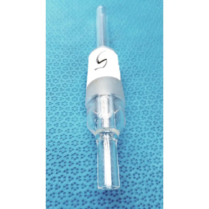 Clear glass pyrex thermocouple adapter with white label and black s logo 24/40 inner joint borosilicate glass