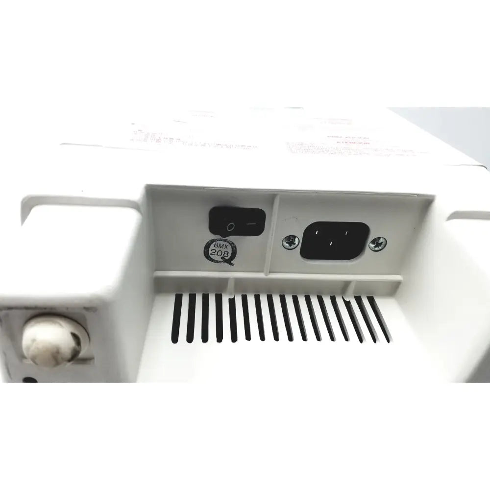 Back view of white plastic qsonica c75t ultrasonic cleaner with black power switch ac power inlet and bmx 208 sticker