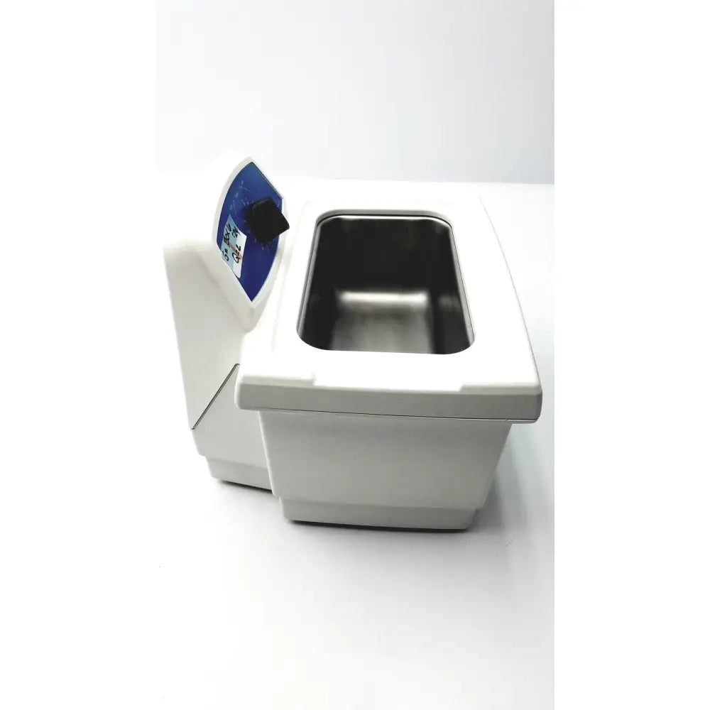 White plastic c75t ultrasonic cleaner with stainless steel tank and blue digital control panel by qsonica