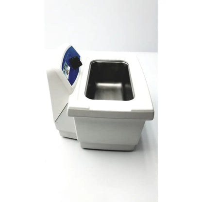 White plastic c75t ultrasonic cleaner with stainless steel tank and blue digital control panel by qsonica