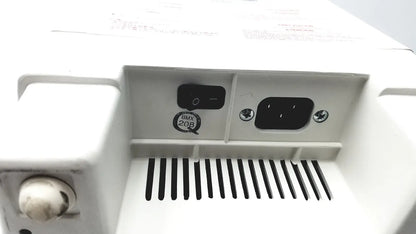 Back view of white plastic qsonica c75t ultrasonic cleaner with black power switch ac power inlet and bmx 208 sticker