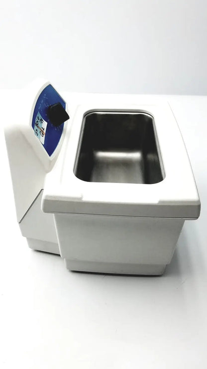White plastic c75t ultrasonic cleaner with stainless steel tank and blue digital control panel by qsonica