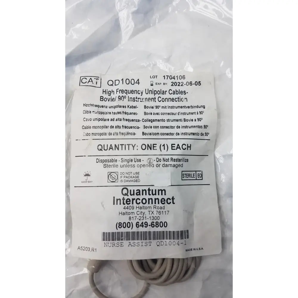 Quantum QD1004 High Frequency Unipolar Cable – Bovie Compatible Electrosurgical Cable, second-hand product photo 4